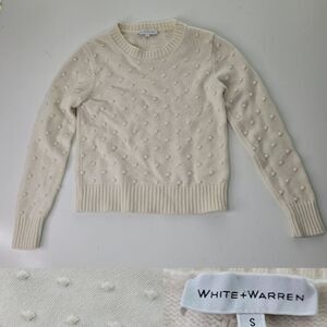 WHITE + WARREN neutral cream off white dot Merino wool blend sweater S SMALL